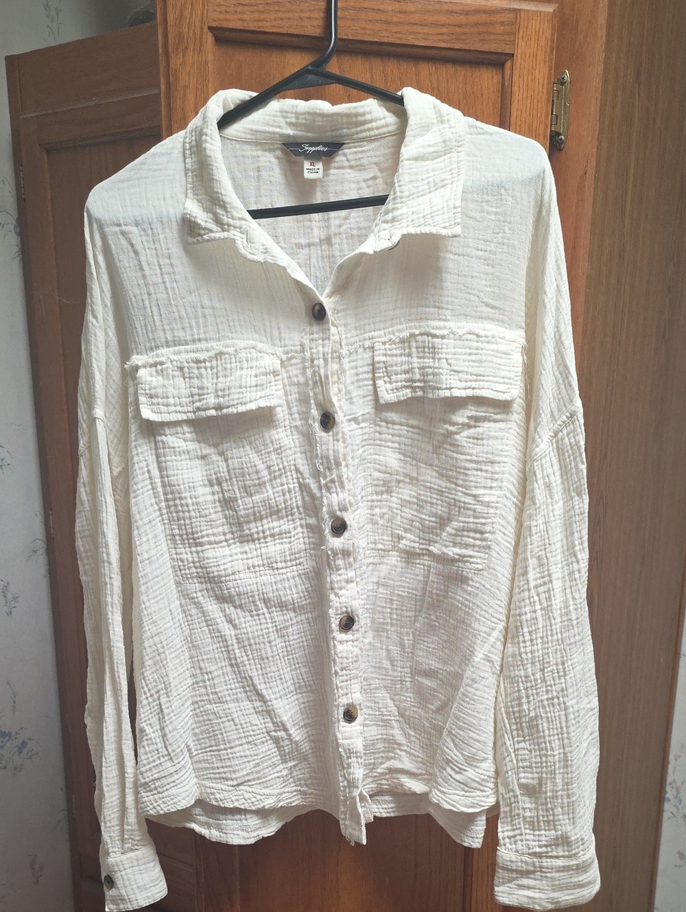 Lightweight White Button-Front Gauze Shirt